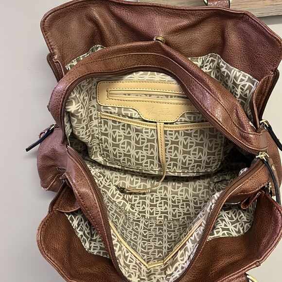 Marc Fisher Brown Zip Code Buckle Saddle Handbag - Picture 7 of 16